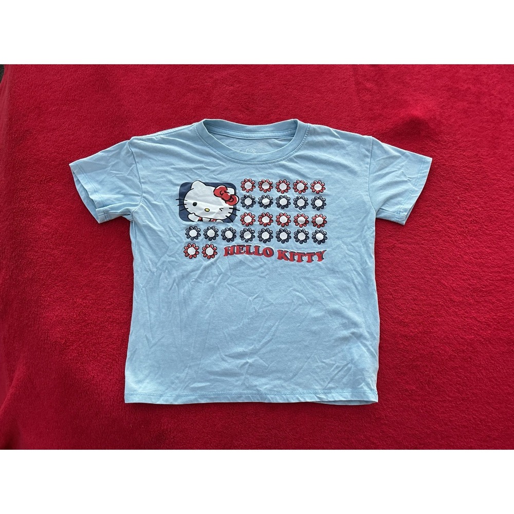 Hello Kitty Graphic T-Shirt Kids 4T 4th of July Excellent Floral Flag Sanrio Tee